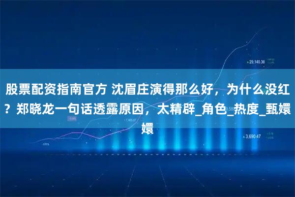 股票配资指南官方 沈眉庄演得那么好，为什么没红？郑晓龙一句话透露原因，太精辟_角色_热度_甄嬛