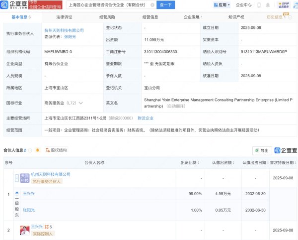股票配资指南官方 宇树科技王兴兴成立新公司，业务含企业管理咨询